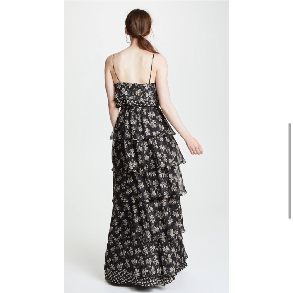 NWT Jill Stuart Kiera floral ruffle tiered gown maxi dress black formal boho - Picture 4 of 12